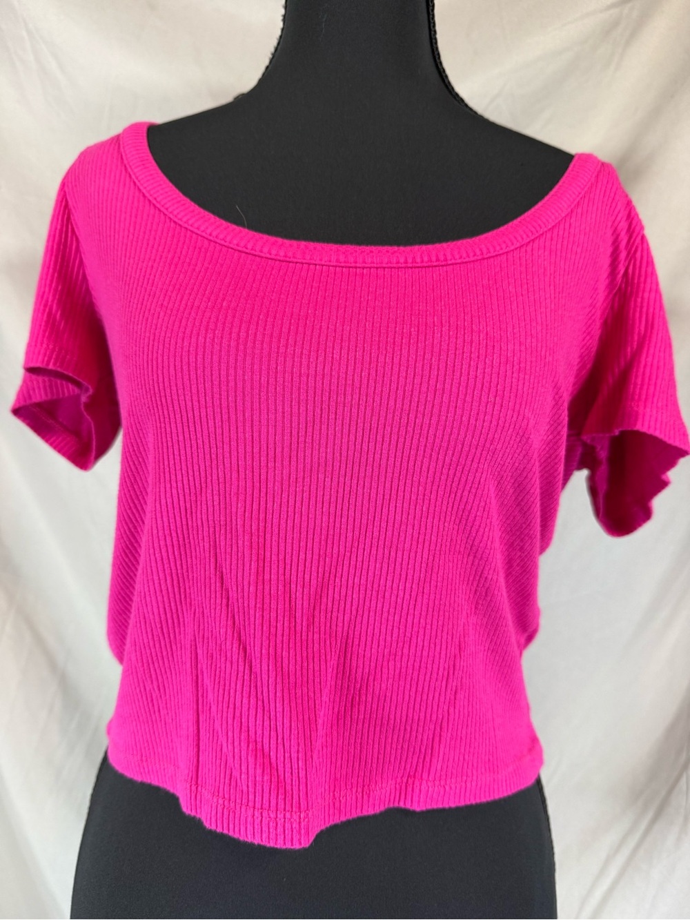 Zara Ribbed Scoop Neck Top- Hot Pink- Size Large
